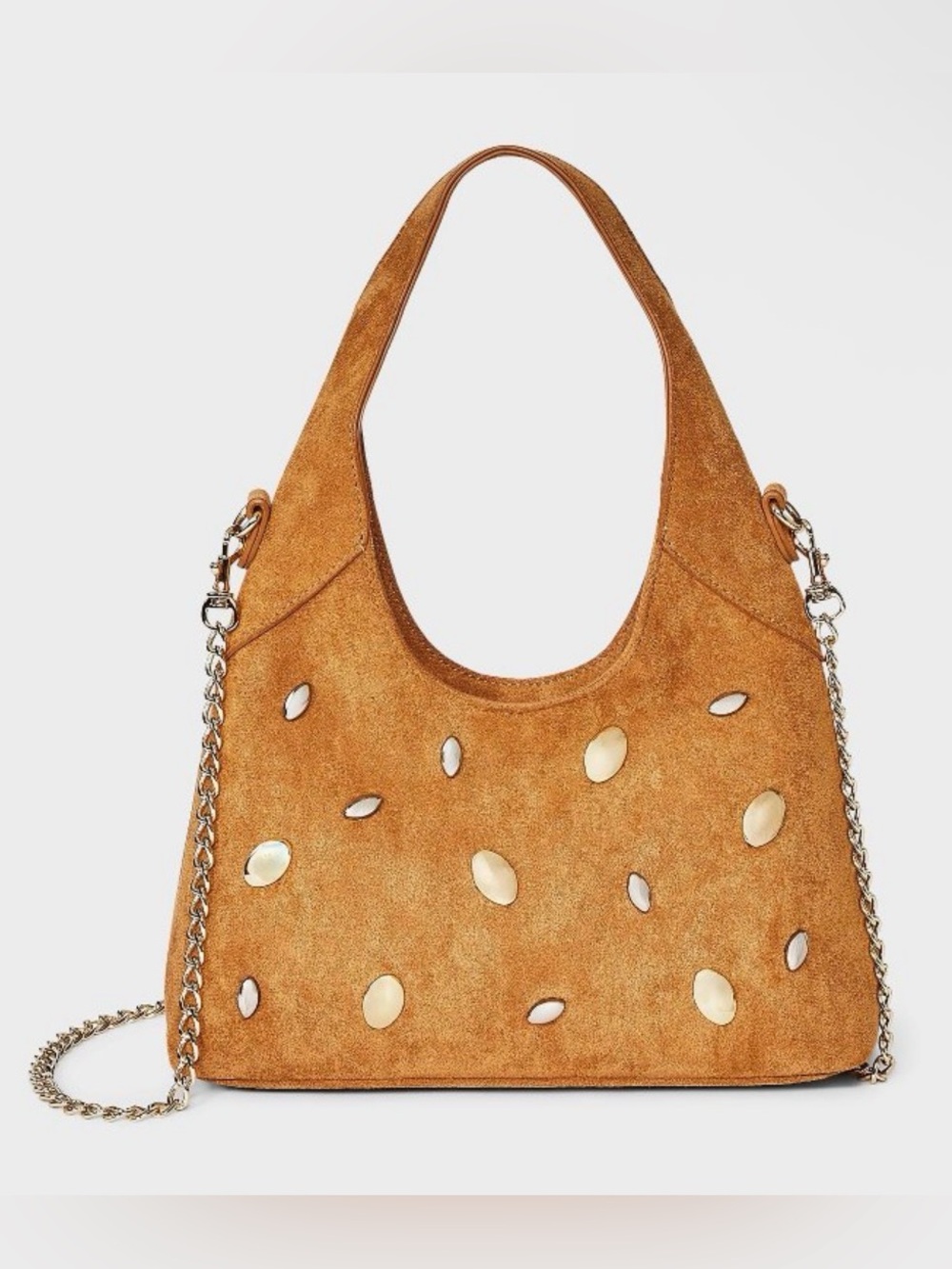Universal Thread Faux Suede Mini Studded Slouchy Chain Handbag Tan